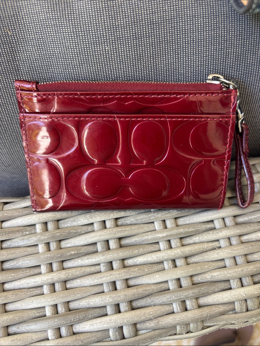 Coach Patent Leather Card Case Wristlet - Cherry Red
